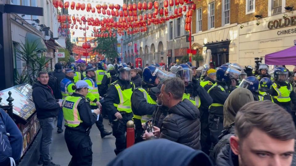 Scuffles in London’s Chinatown as counter-protesters moved away from Whitehall to other parts of central London (PA)