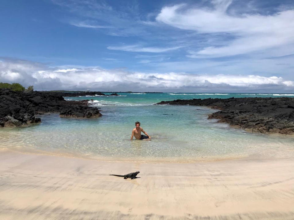 Backpacker Ian Melvin who has found himself stranded on the idyllic Galapagos islands when the lockdown kicked in has described a trip of a lifetime on the deserted islandof of  Isla Isabela. See SWNS story SWSCisland. A backpacker who found himself stranded on the idyllic Galapagos islands when the lockdown kicked in described a trip of a lifetime on a deserted island. Ian Melvin, 29, had a toss up between getting a repatriation flight back to Scotland or staying put in 'paradise' - where he has been having a dream holiday for ten weeks. The former TEFL teacher flew to South America last November after three years in China. On March 14 he travelled to the Galapagos, 500 miles west of Ecuador, and landed on Isla Santa Cruz.