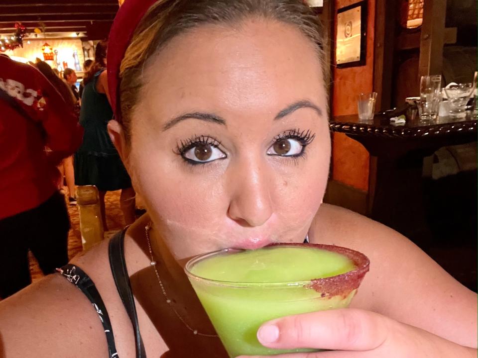 Author drinking La Cava Avocado.