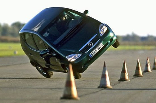 <p>The first-generation A-Class had only just gone on sale in 1997 when Swedish magazine <strong><em>Teknikens Värld </em></strong>turned one rubber side up during what has become known as the elk test, a slalom actually designed to simulate avoidance of an unexpected moose.</p><p>The resulting publicity was among the worst Mercedes ever suffered. The company responded by adjusting the suspension (which was not well suited to a car with a high centre of gravity in an emergency situation) and fitting electronic stability control. These changes were applied not only to later examples of the A-Class, but also to the <strong>17,000 </strong>which had already been sold as part of a recall.</p>