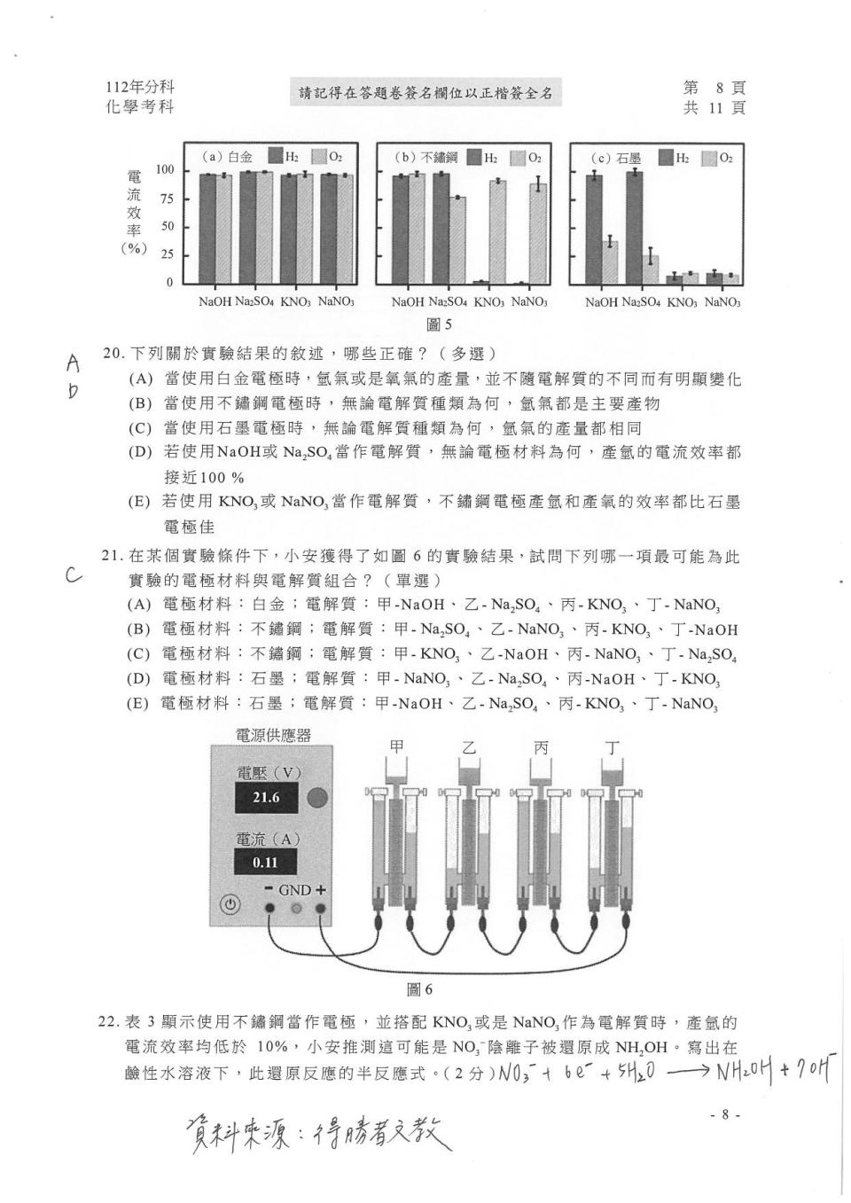 大學分科測驗化學科試題參考解答。（圖／得勝者文教提供）