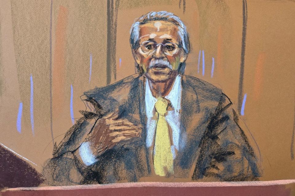 Former National Enquirer publisher David Pecker speaks from the witness stand (REUTERS/Jane Rosenberg)