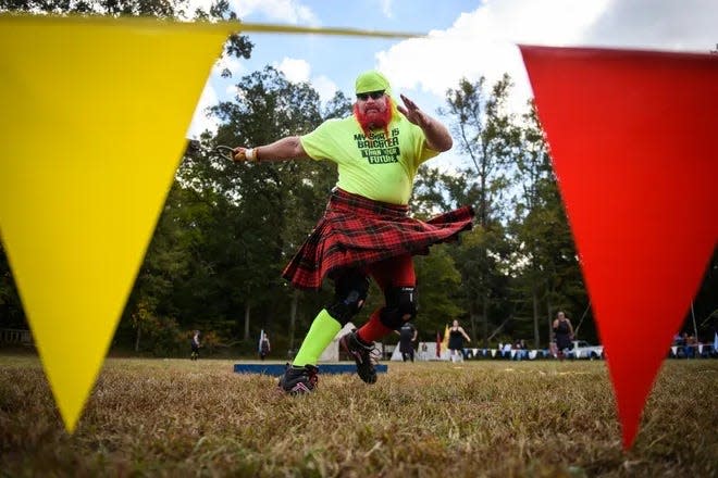 Kevin Miller participates in the 2017 Carolina Caledonia Fest at Campbellton Landing in Fayetteville.