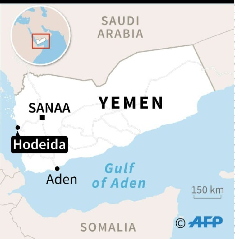 Map of Yemen locating the rebel-held port of Hodeida