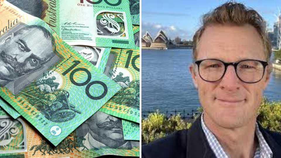 Joel Gibson and a pile of Australan cash
