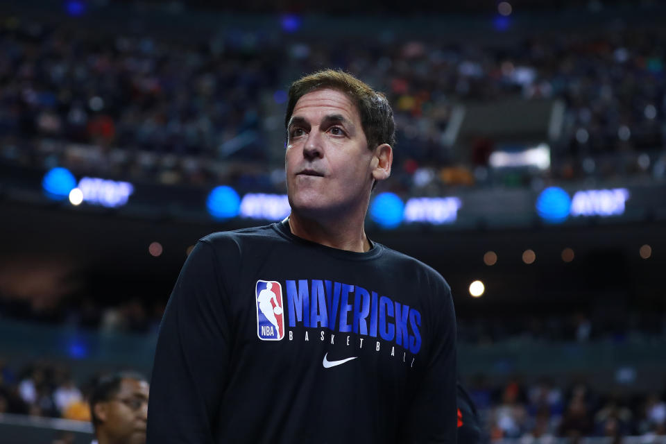 MEXICO CITY, MEXICO - DECEMBER 12: Mark Cuban, owner of the Dallas Mavericks looks on during a game between Dallas Mavericks and Detroit Pistons at Arena Ciudad de Mexico on December 12, 2019 in Mexico City, Mexico. (Photo by Hector Vivas/Getty Images)