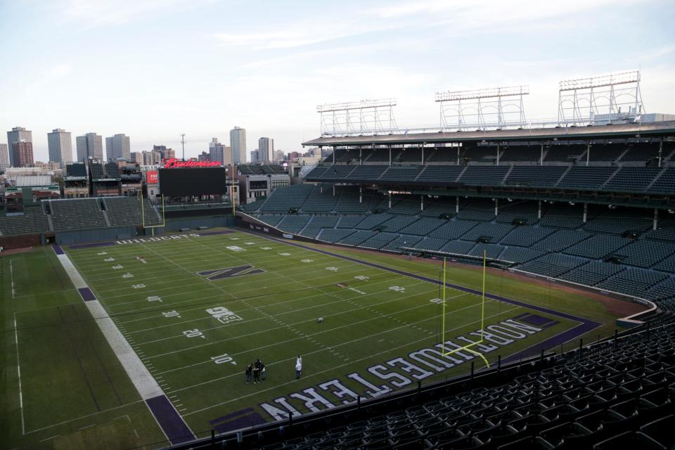A look at the football field built in Wrigley Field after after Purdue defeated Northwestern, 34-13, Saturday, Nov. 20, 2021 at Wrigley Field in Chicago.