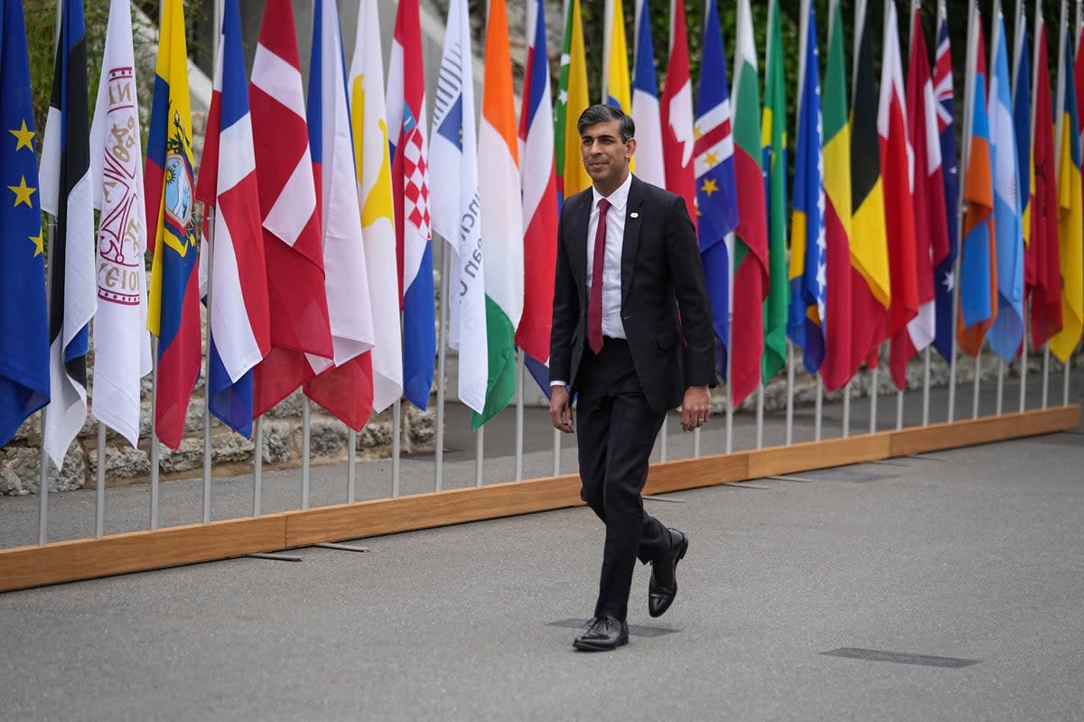 Prime Minister Rishi Sunak arrives at the Ukraine peace summit in Buergenstock (AP)