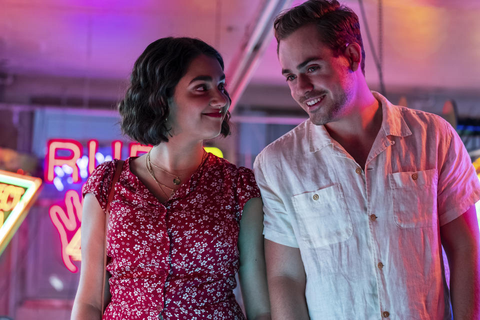 This image released by Sony -TriStar Pictures shows Geraldine Viswanathan, left, and Dacre Montgomery in a scene from "The Broken Hearts Gallery." (George Kraychyk/Sony-TriStar Pictures via AP)