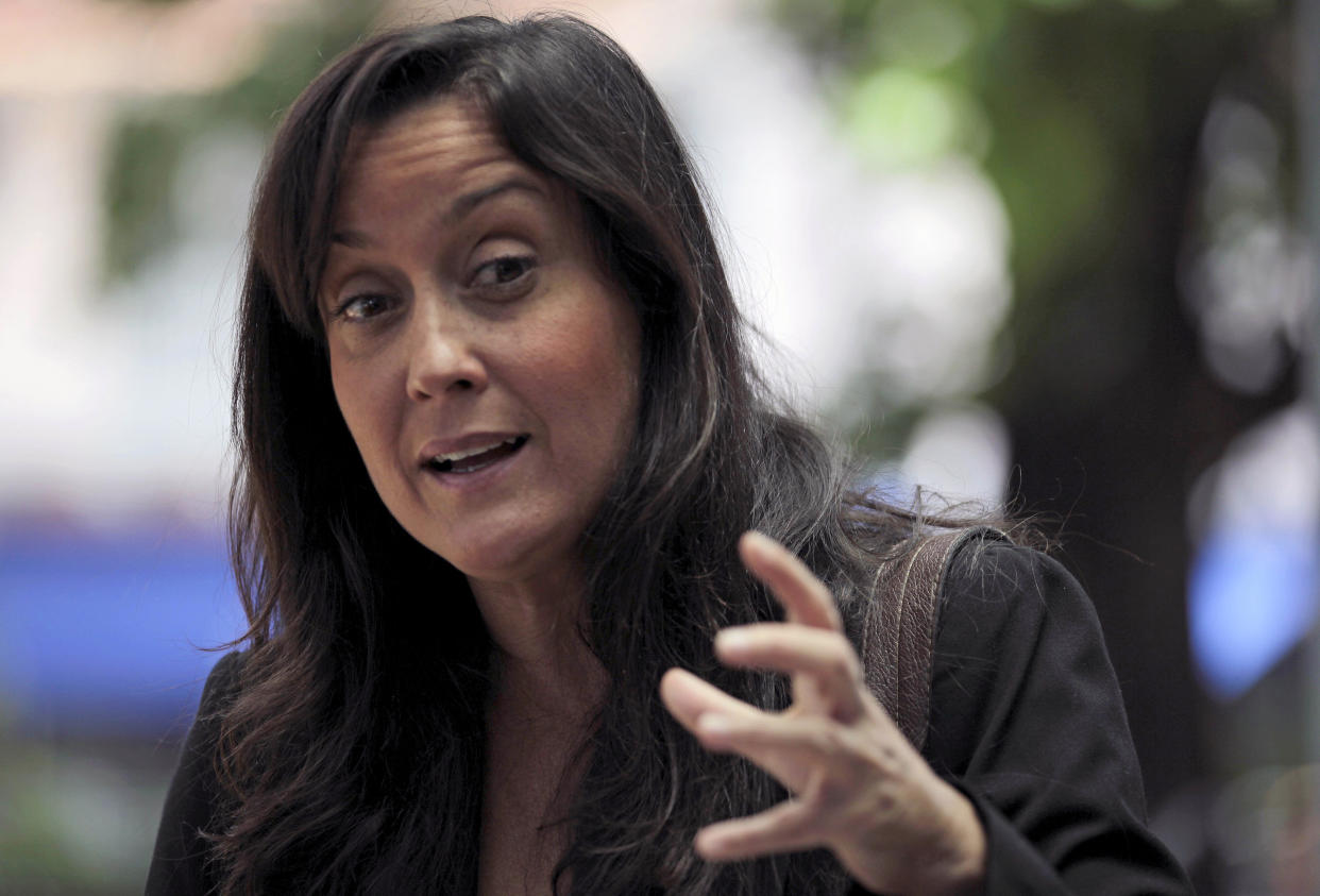 Rocío San Miguel, experta militar y defensora de derechos humanos de nacionalidad venezolana y española, en una foto de archivo del14 de septiembre de 2011. (AP Photo/Fernando Llano, File)