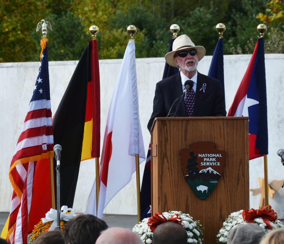 Rabbi Hazzan Jeffrey Myers of the Tree of Life Or L*Simcha Congregation, Pittsburgh, offered a few moments of reflection during the Monday, Sept. 11, 2023, memorial service at Flight 93 National Memorial in Shanksville. It has been five years since the world mourned with him after a mass shooting at his temple.