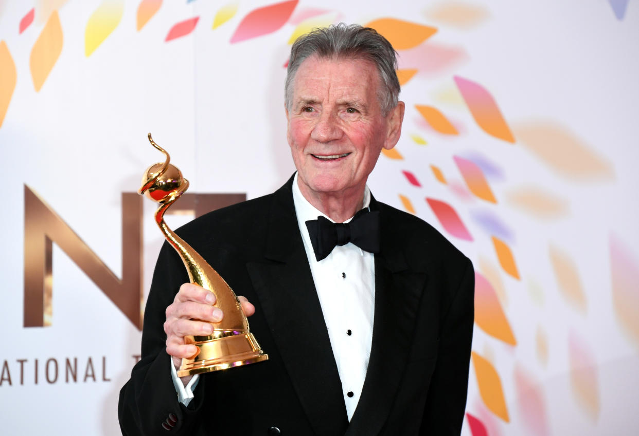 Michael Palin with the special recognition award in the Press Room at the National Television Awards 2020 held at the O2 Arena, London. Photo credit should read: Doug Peters/EMPICS