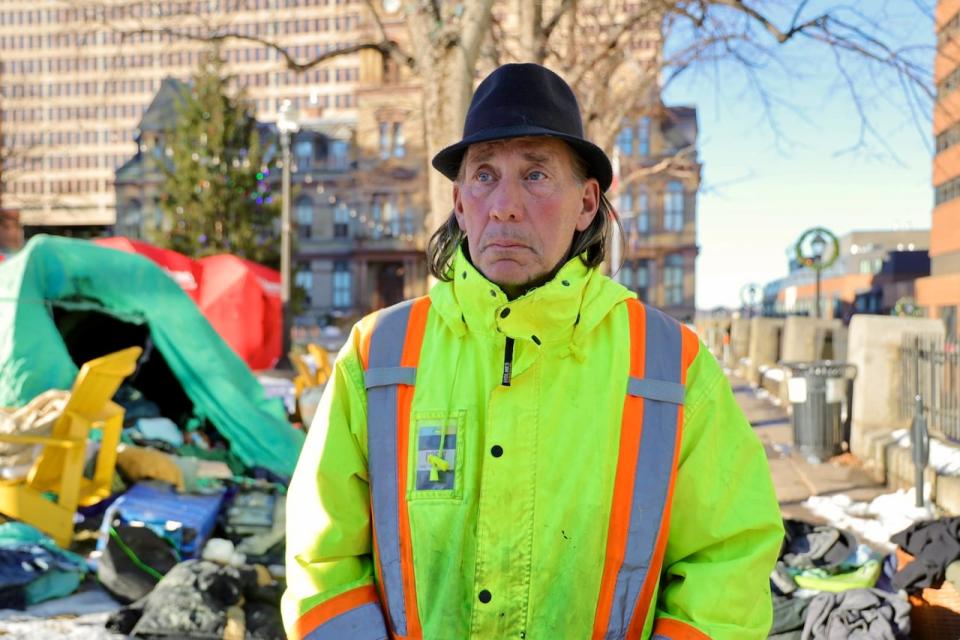 Steve Wilsack has been volunteering his time at the Grand Parade tent encampment since late November. He was there when a fire broke out Saturday morning.