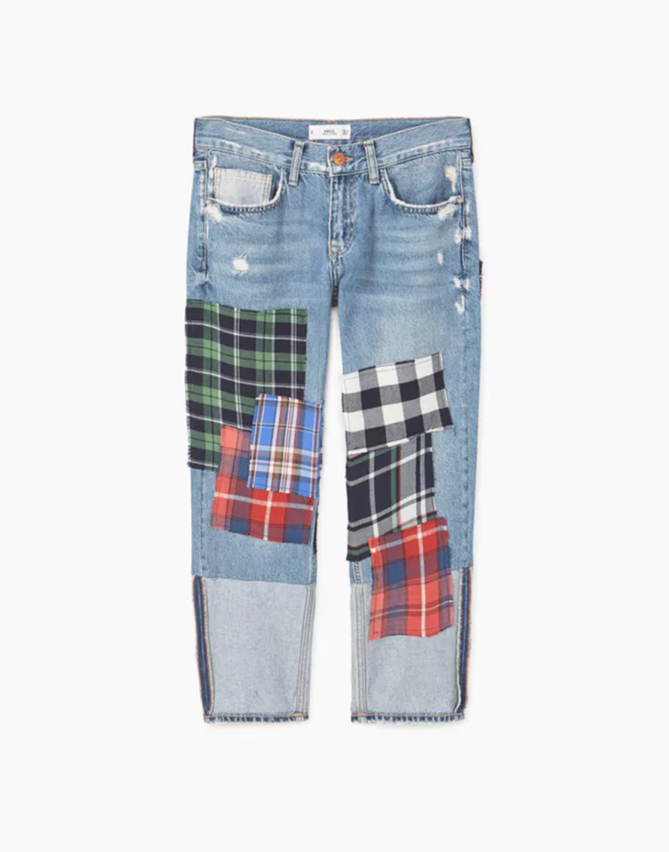 Cropped Check Jeans