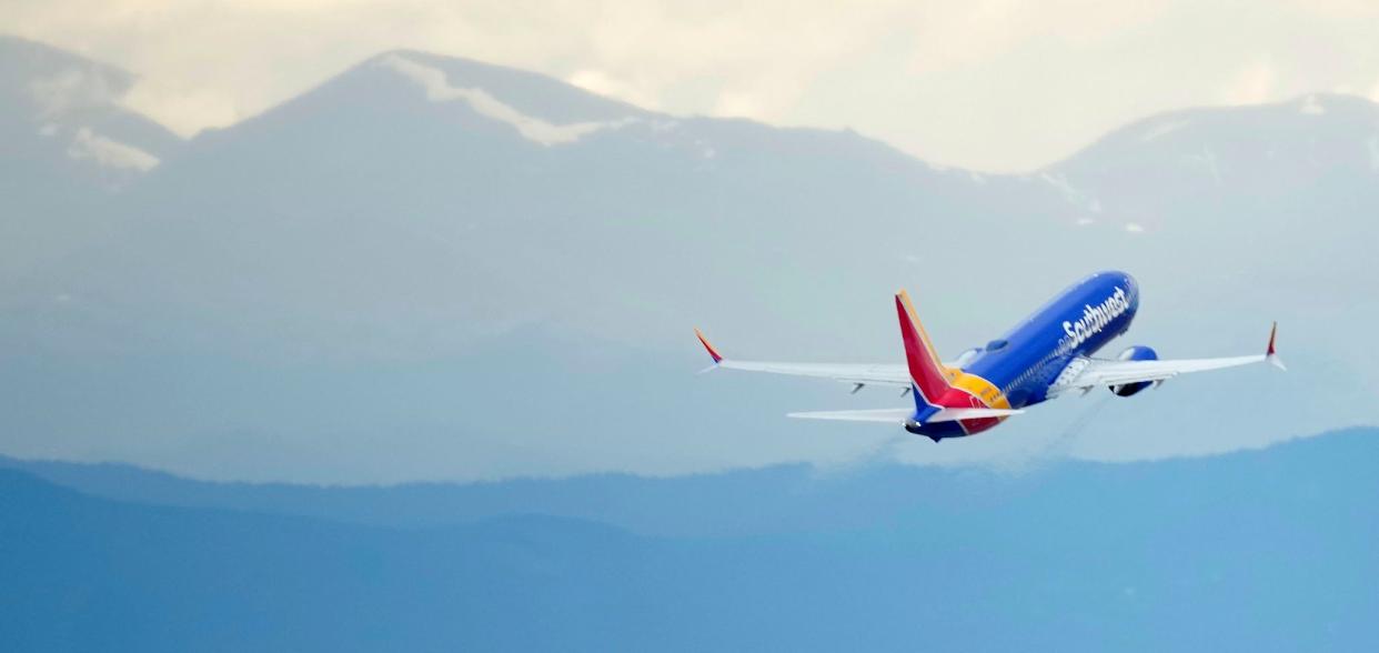 Southwest Airlines jetliner takes off from Denver International Airport Tuesday, July 5, 2022, in Denver. (AP Photo/David Zalubowski) ORG XMIT: CODZ124