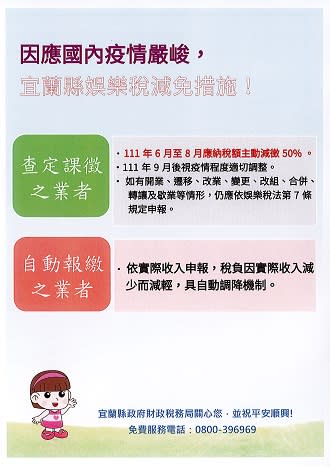 防疫挺經濟　宜蘭縣娛樂稅6至8月查定稅額主動減半