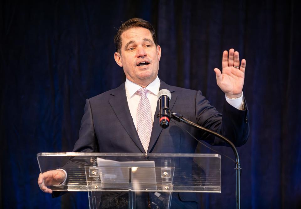 During his annual State of the District address, Superintendent Marty Pollio addressed lawmakers in Frankfort for their efforts against DEI and the commission to split up the district. Feb. 20, 2024