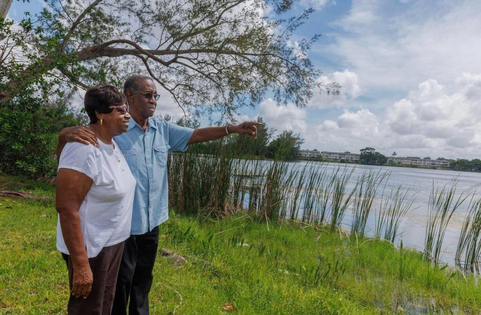 Jannie and Richard “Click” Johnson are among a group of neighbors in the Little River Farms neighborhood that are fighting a proposed apartment project that would on a new island created by filling a portion of Silver Blue Lake, a former rock pit. They were photographed on Tuesday August 29, 2023.