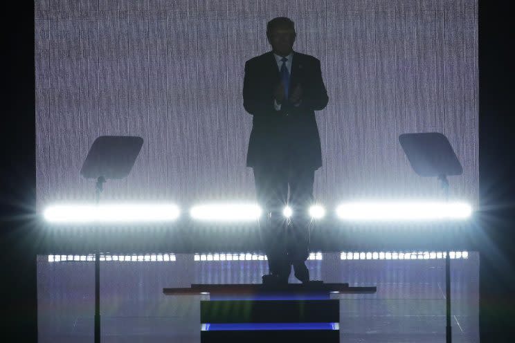 Donald Trump applauds as he steps to the podium to introduce his wife, Melania, during the opening day of the Republican National Convention. (Photo: J. Scott Applewhite/AP)