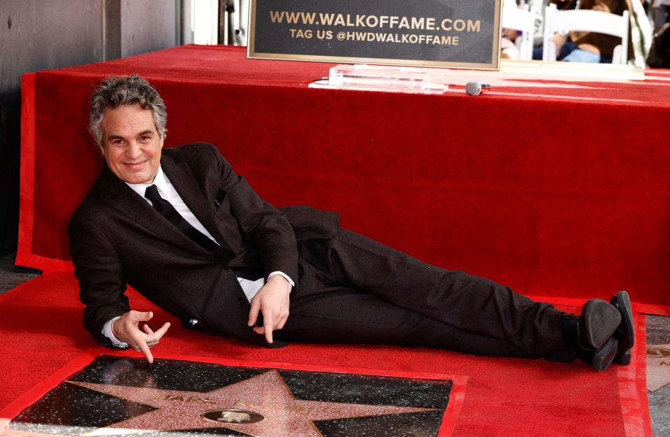 Mark Ruffalo, who grew up in Kenosha, shows off his star on the Hollywood Walk of Fame on Feb. 8, 2024.