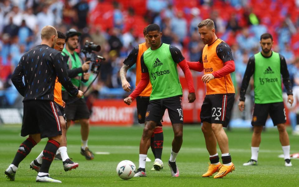 Manchester United's Marcus Rashford and Luke Shaw during the warm up before the match - Reuters/Paul Childs