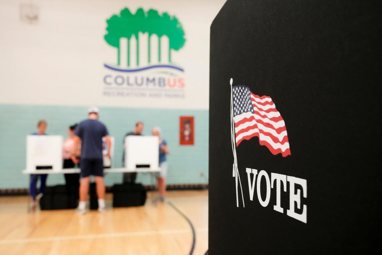 Aug 8, 2023; Columbus, Ohio, USA; Voters cast their ballots during a special election for Issue 1 at the Schiller Recreation Center in German Village. 