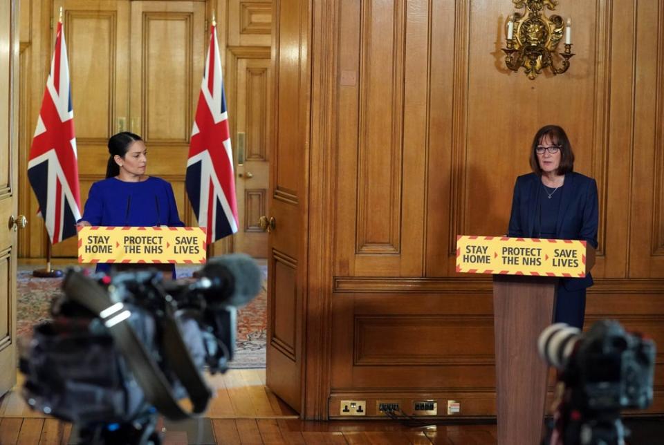 Home Secretary Priti Patel (left) has said she was ‘deeply saddened’ by the news (Pippa Fowles/10 Downing Street/Crown Copyright/PA) (PA Media)