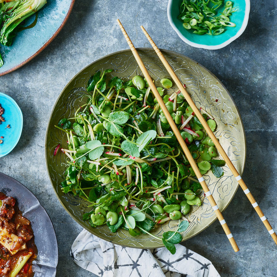 Sichuan Fava Bean, Pea Sprout & Radish Salad