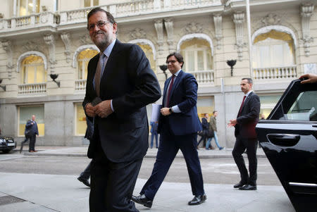 Spanish acting Prime Minister Mariano Rajoy arrives for a media breakfast in Madrid, Spain, October 24, 2016. REUTERS/Susana Vera