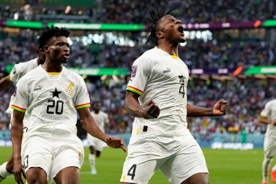 Ghana’s Mohammed Salisu celebrates after opening the scoring (Lee Jin-man/AP) (AP)