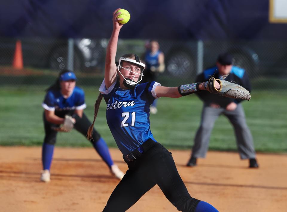 Eastern softball pitcher Hallie Roberts delivers against Male earlier this season.