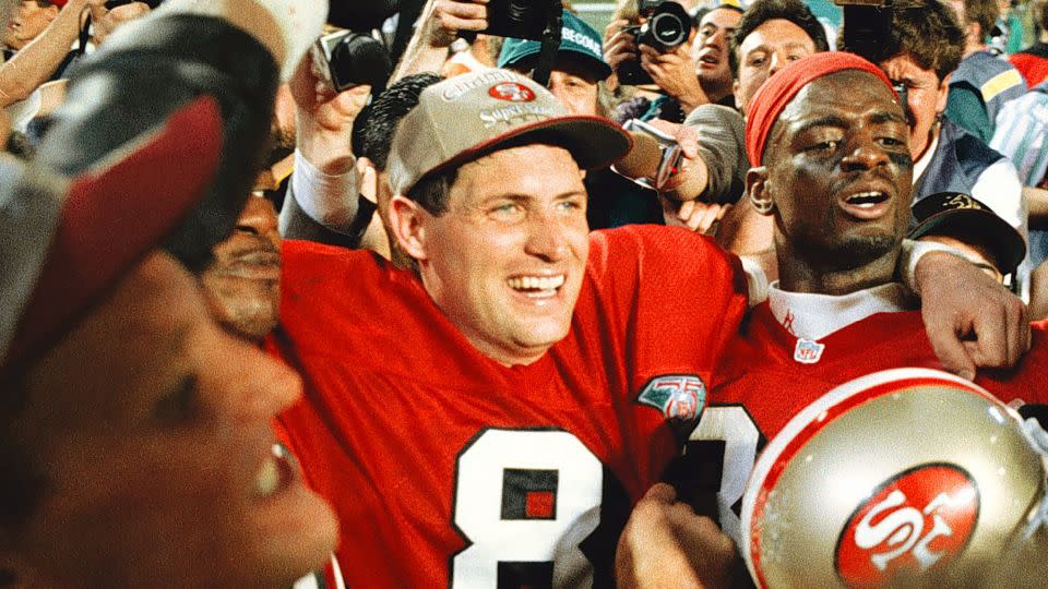 Steve Young celebrates with his team after the San Francisco 49ers won Super Bowl XXIX in 1995. - MediaNews Group/Daily Review/Getty Images