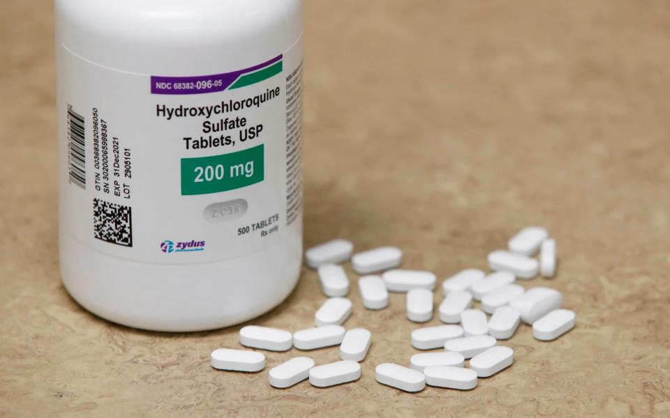 Bottle and pills of hydroxychloroquine as they sit on a counter at Rock Canyon Pharmacy in Provo, Utah - GEORGE FREY /AFP