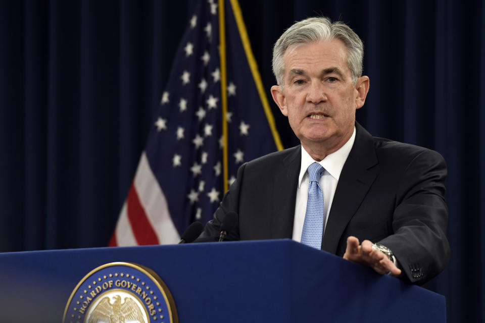 Federal Reserve Chair Jerome Powell speaks during a news conference in Washington, Wednesday, March 20, 2019. (AP Photo/Susan Walsh)