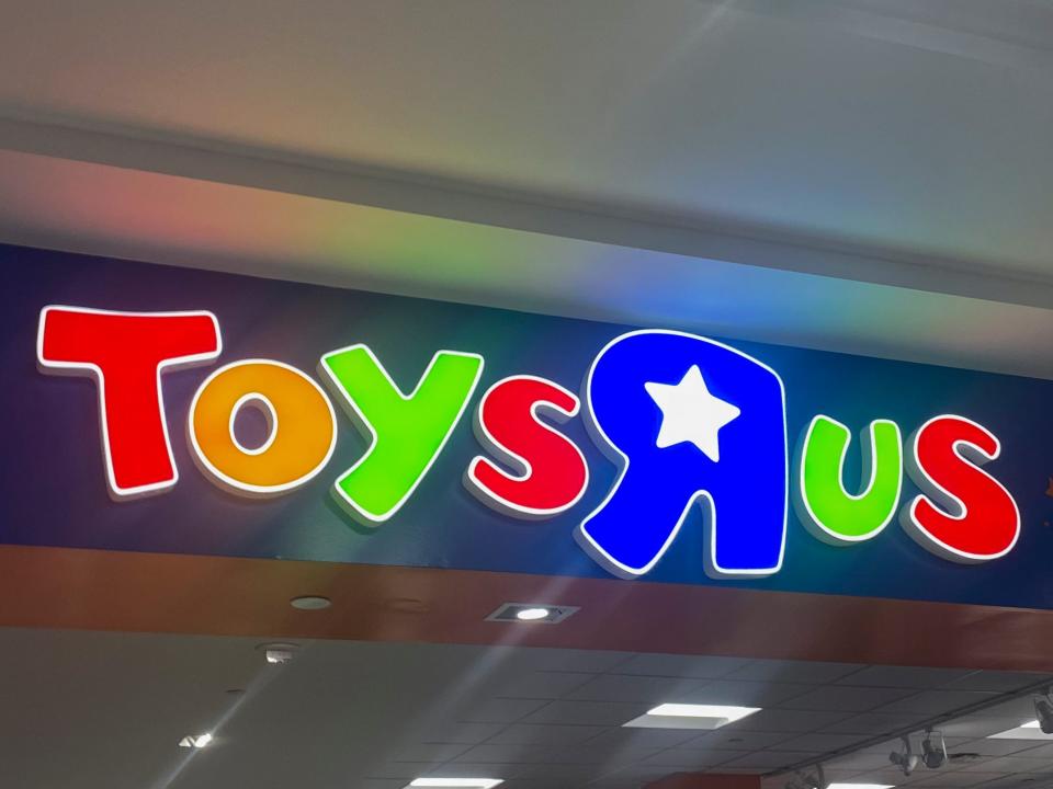 The Toys 'R' Us glowing sign.