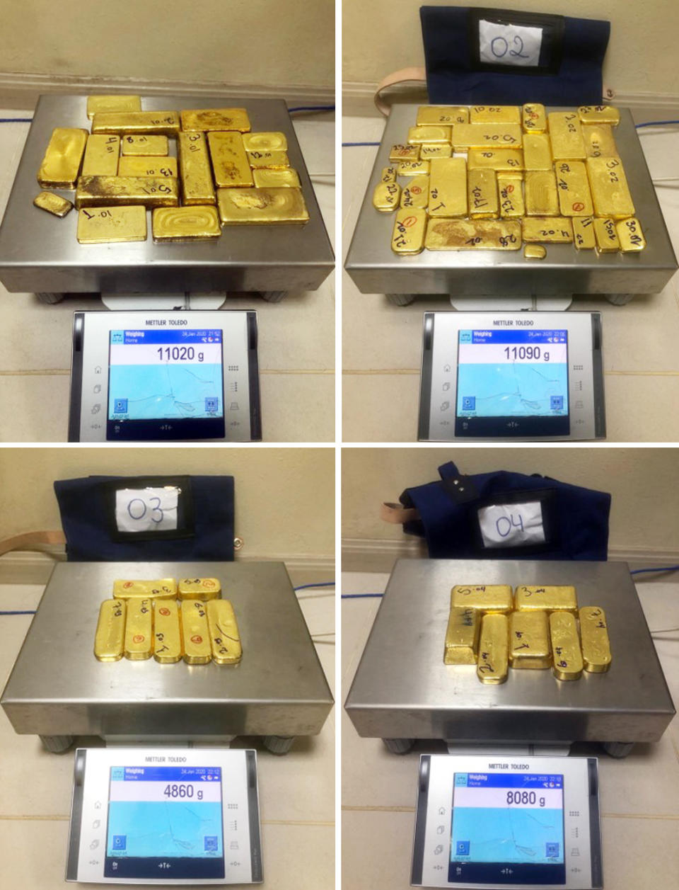 There were 61 gold bars, weighing a total of 77 pounds, according to a police report. The value: $1.4 million. (Brazilian federal police)