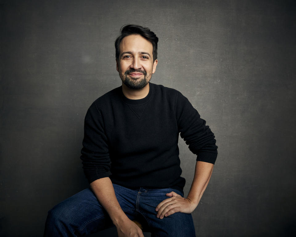 FILE - Lin-Manuel Miranda poses for a portrait during the Sundance Film Festival in Park City, Utah on Jan. 25, 2020. The playwright, actor and songwriter shows his impressive hip-hop improv skills in “We Are Freestyle Love Supreme,” a documentary streaming on Hulu. (Photo by Taylor Jewell/Invision/AP, File)