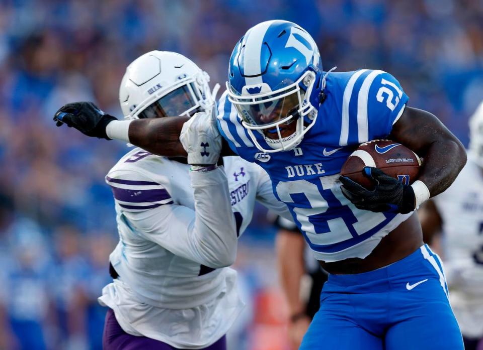 Duke’s Peyton Jones runs the ball during the second half of the Blue Devils’ 38-14 win over Northwestern on Saturday, Sept. 16, 2023, at Wallace Wade Stadium in Durham, N.C. Kaitlin McKeown/kmckeown@newsobserver.com