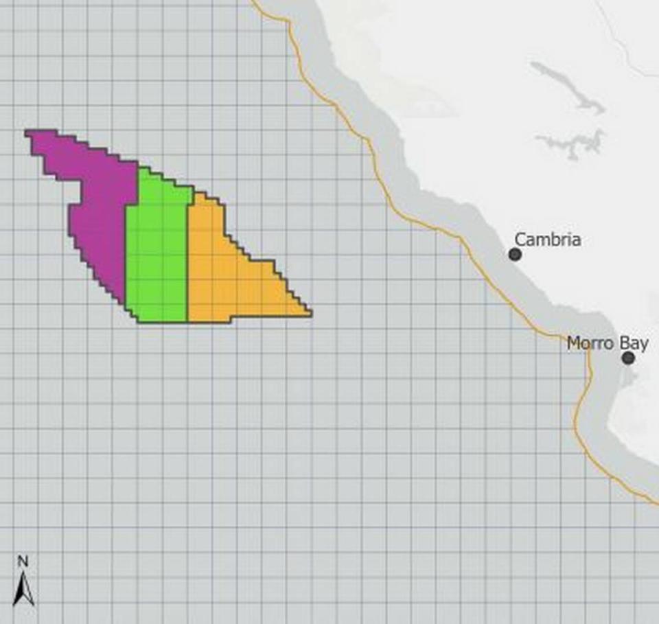 This map from BOEM shows how the Morro Bay wind energy area is split into three leases.