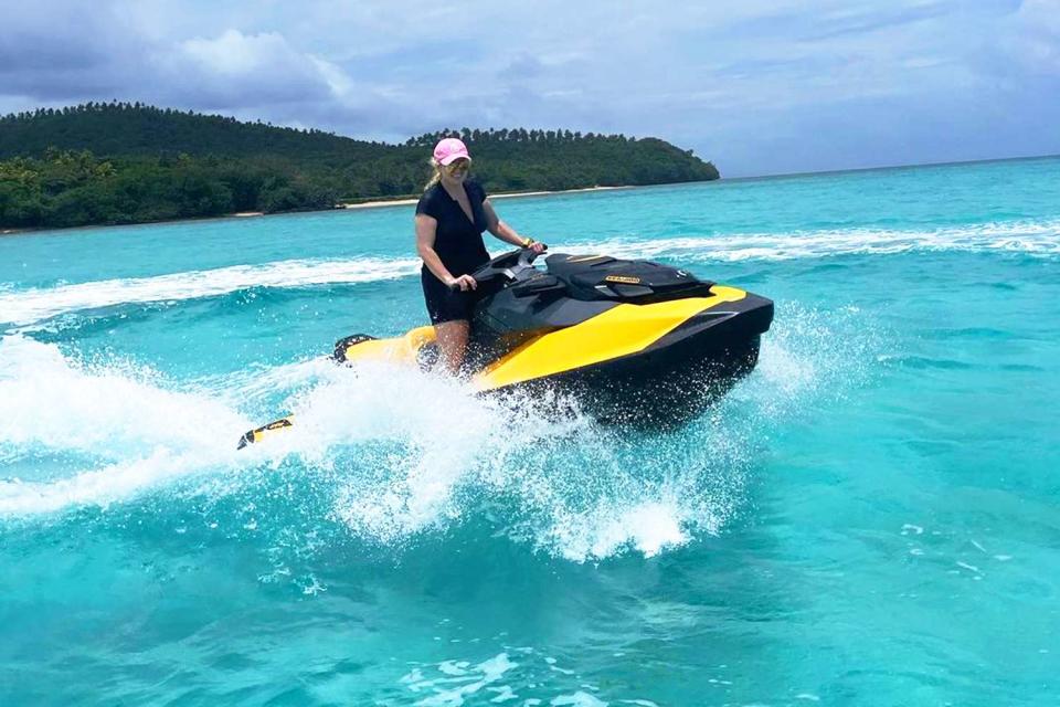 <p>Rebel Wilson/Instagram</p> Rebel Wilson Rides a Jet Ski During Fiji Vacation