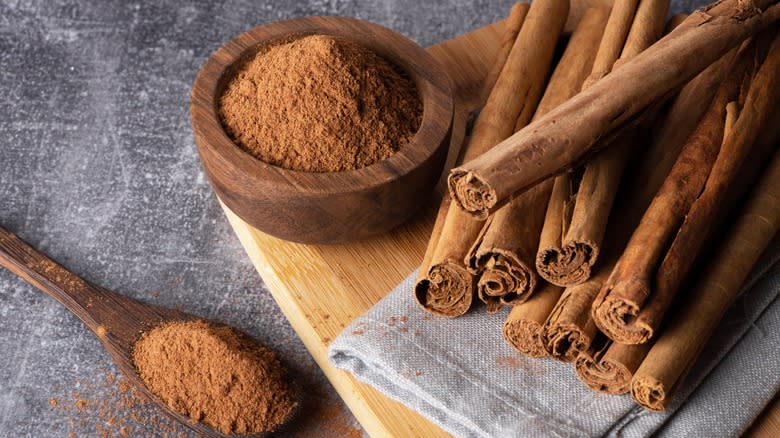 Cinnamon on counter ground sticks