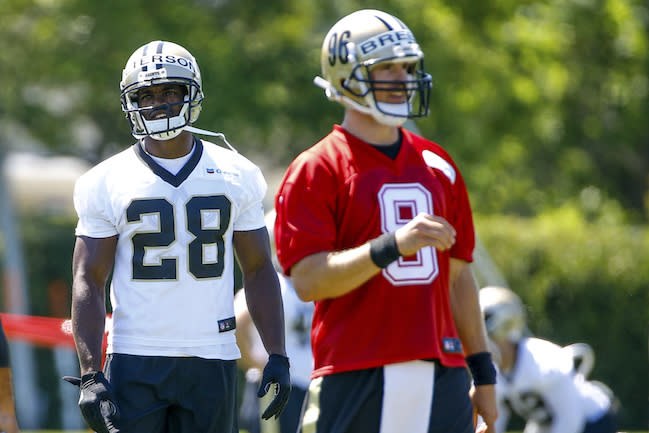 Questions remain on whether Adrian Peterson will be Drew Brees’ primary RB. (AP)