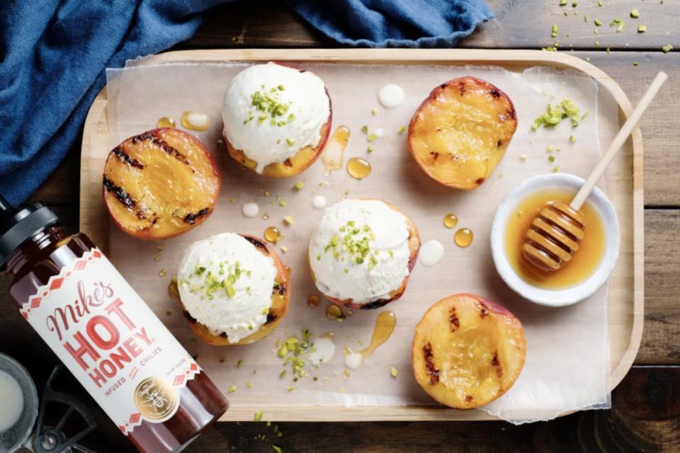 hot-honey: Mike's Hot Honey and grilled peaches