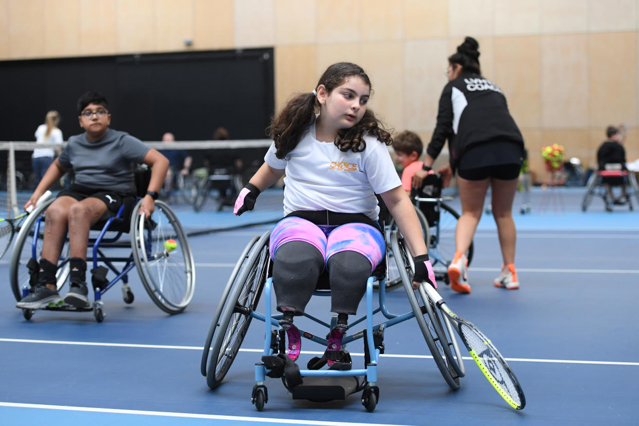 Participants at the LTA's wheelchair talent ID day at Lee Valley