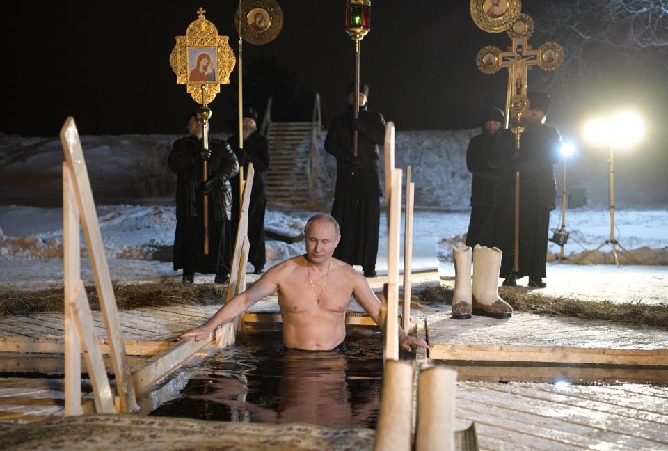 The icy waters are deemed holy during Epiphany (Alexei Druzhinin, Sputnik, Kremlin Pool Photo via AP)