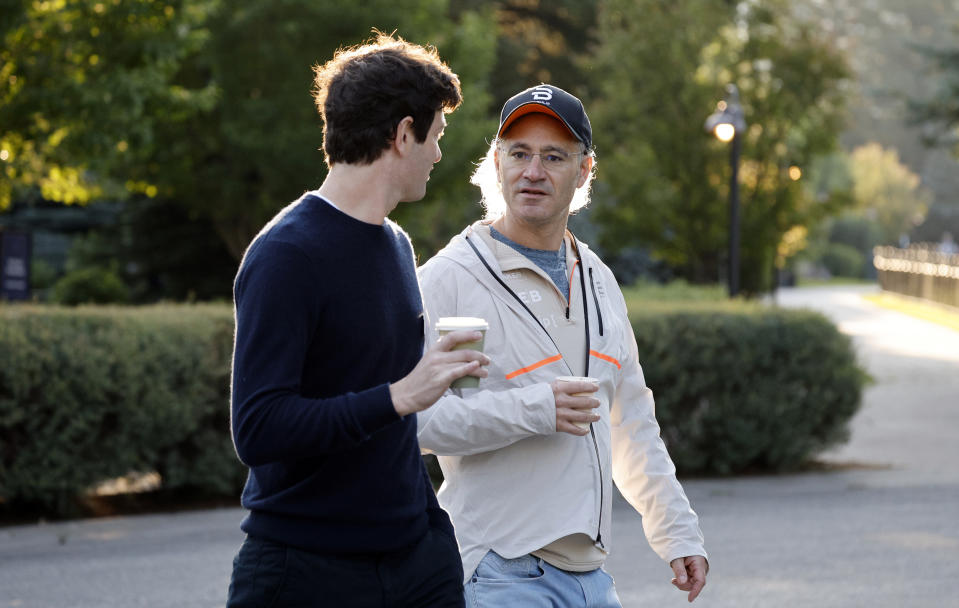 ill SUN VALLEY, IDAHO - JULY 11: Joshua Kushner, founder of Thrive Capital and Alex Karp, chief executive officer of Palantir Technologies Inc., attend the Allen & Company Sun Valley Conference on July 11, 2024 in Sun Valley, Idaho. The annual gathering organized by the investment firm Allen & Co brings together the world's most wealthy and powerful figures from the media, finance, technology and political spheres at the Sun Valley Resort for the exclusive weeklong conference. (Photo by Kevork Djansezian/Getty Images)