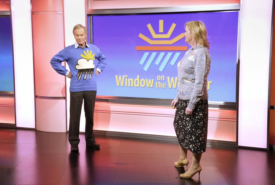 Former weather presenter Francis Wilson with weather presenter Carol Kirkwood (Danny Lawson/PA)
