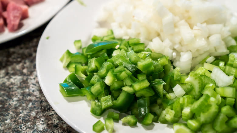 chopped bell peppers onions celery