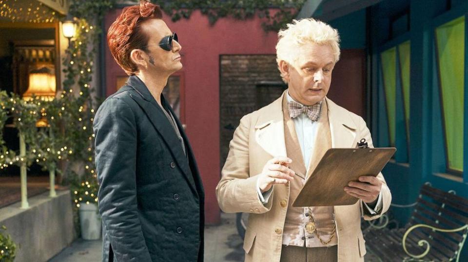 David Tennant as Crowley and Michael Sheen as Aziraphale