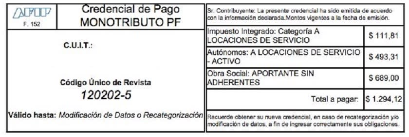 ormulario 152 Monotributo AFIP